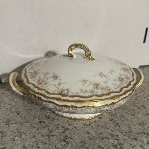 Vintage Floral Porcelain Tureen with Gold Trim